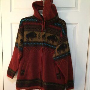 Womens Galapagos Confecciones Wool Blend Hooded Sweater Full Zip Buffalo M